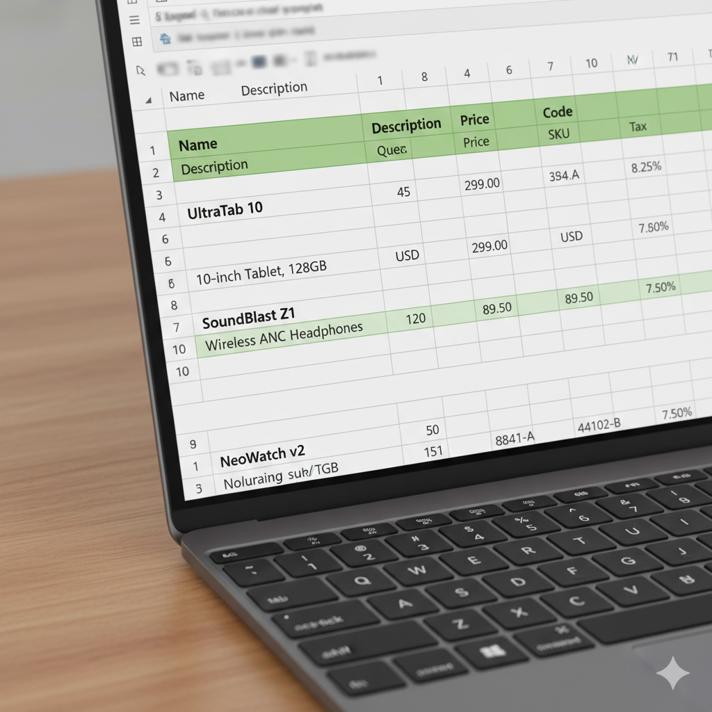 One click inventory upload from Excel