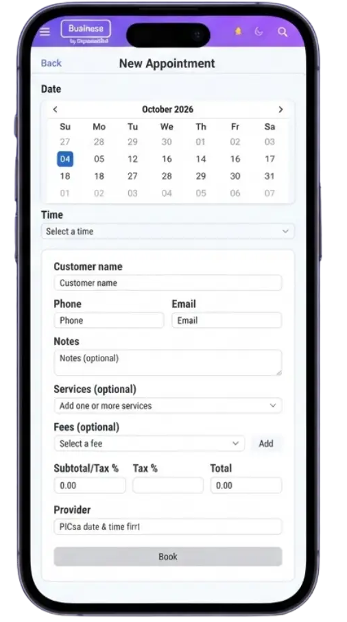 Customer booking an appointment online from a mobile phone